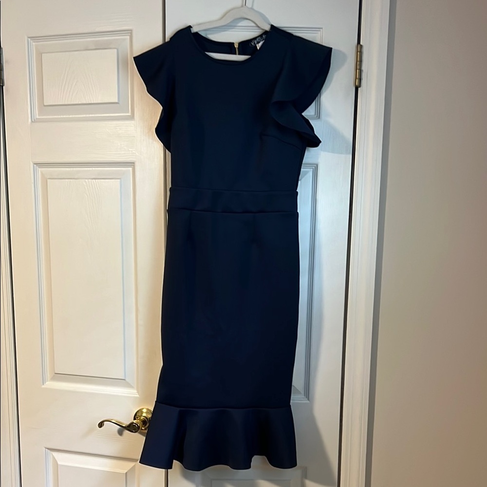 NEW Never worn  VENUS Blue Sheath Midi Dress with Flutter Cap Sleeves